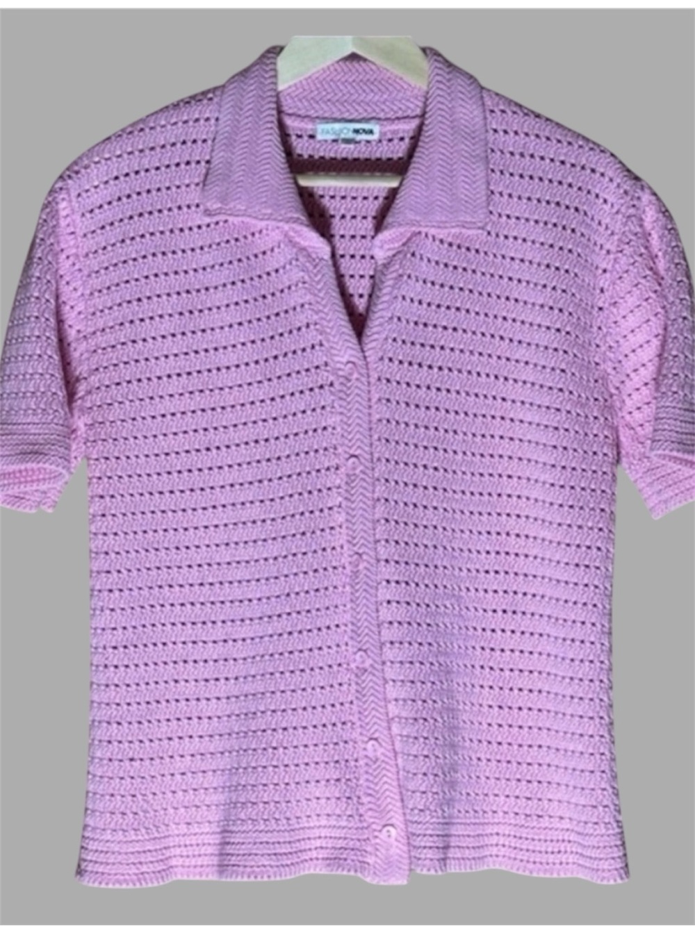Light Pink Crochet short sleeve sweater Cotton M Y2K Coquette Soft Girl Beachy